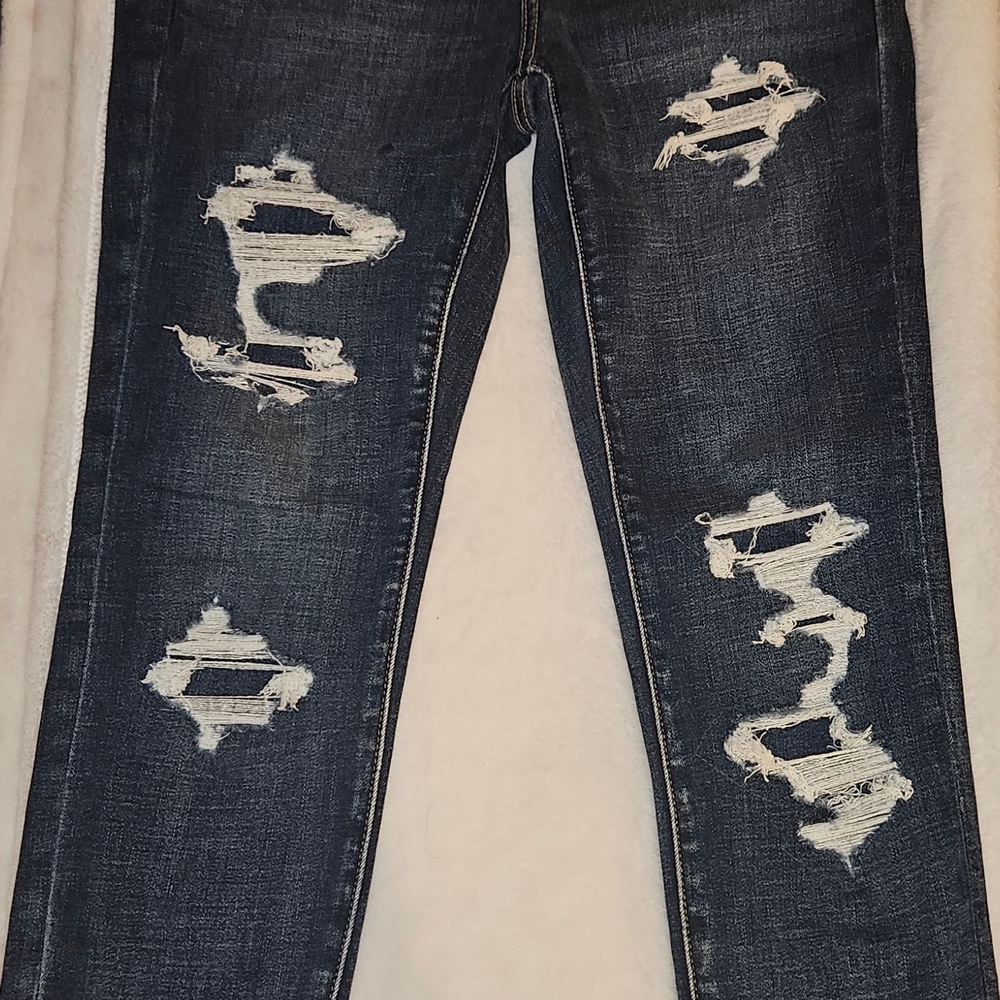 American Eagle Outfitters Dark Blue Distressed Skinny Jeans